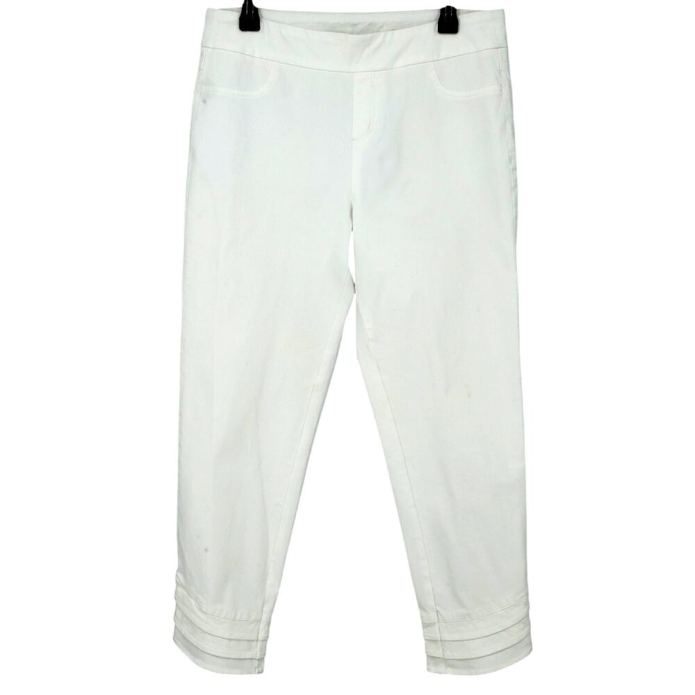 Soft Surroundings Pants Womens Medium White Tiered Hem Cropped Beach Nautical
